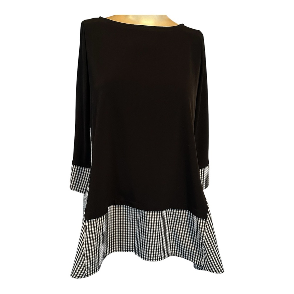 I.C. By Connie K Black and White Plaid Women's Blouse 3/4 Sleeves XS